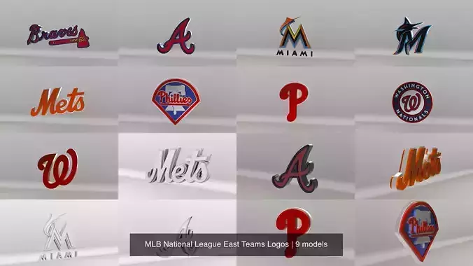 MLB National League East Teams Logos 3D Model Collection