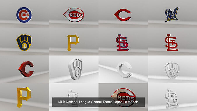  MLB National League Central Teams Logos 3D Model Collection