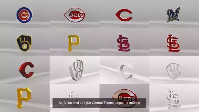  MLB National League Central Teams Logos 3D Model Collection