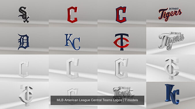 MLB American League Central Teams Logos 3D Model Collection