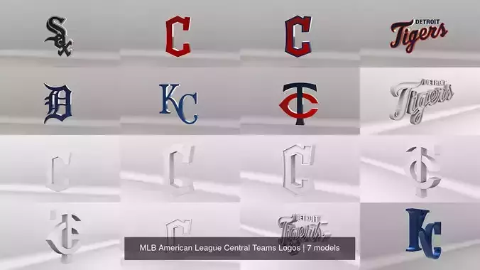 MLB American League Central Teams Logos 3D Model Collection
