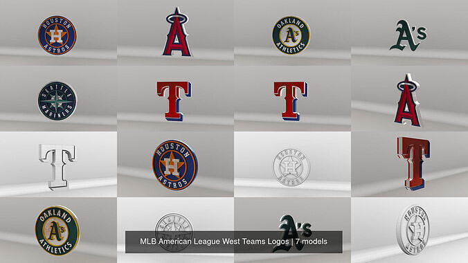 MLB American League West Teams Logos 3D Model Collection