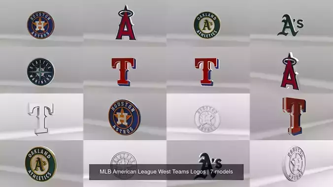 MLB American League West Teams Logos 3D Model Collection