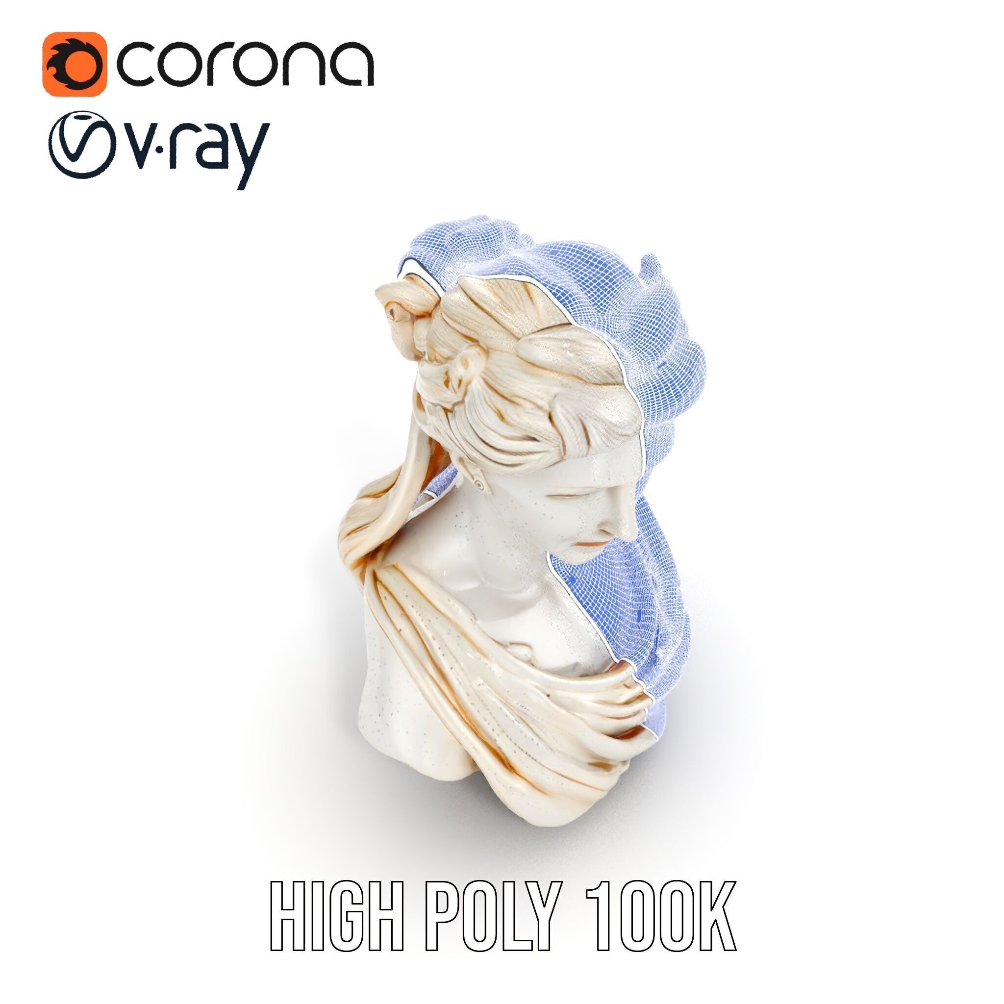 Classical Female Bust Sculpture D Model Pack Low-poly 3D model_35