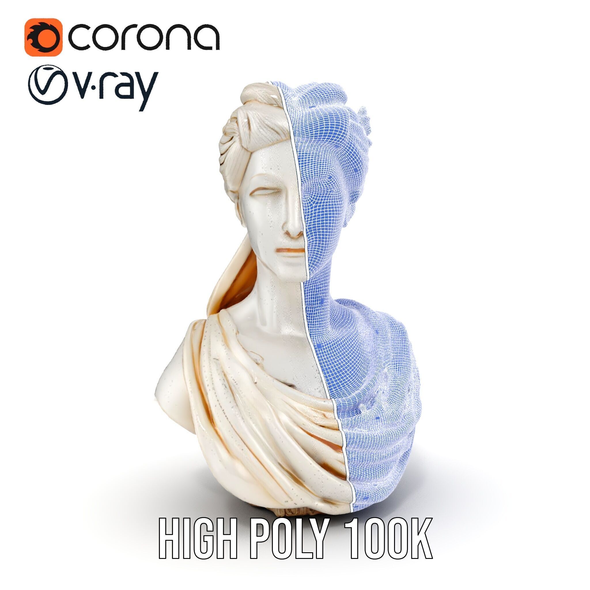 Classical Female Bust Sculpture D Model Pack Low-poly 3D model_38