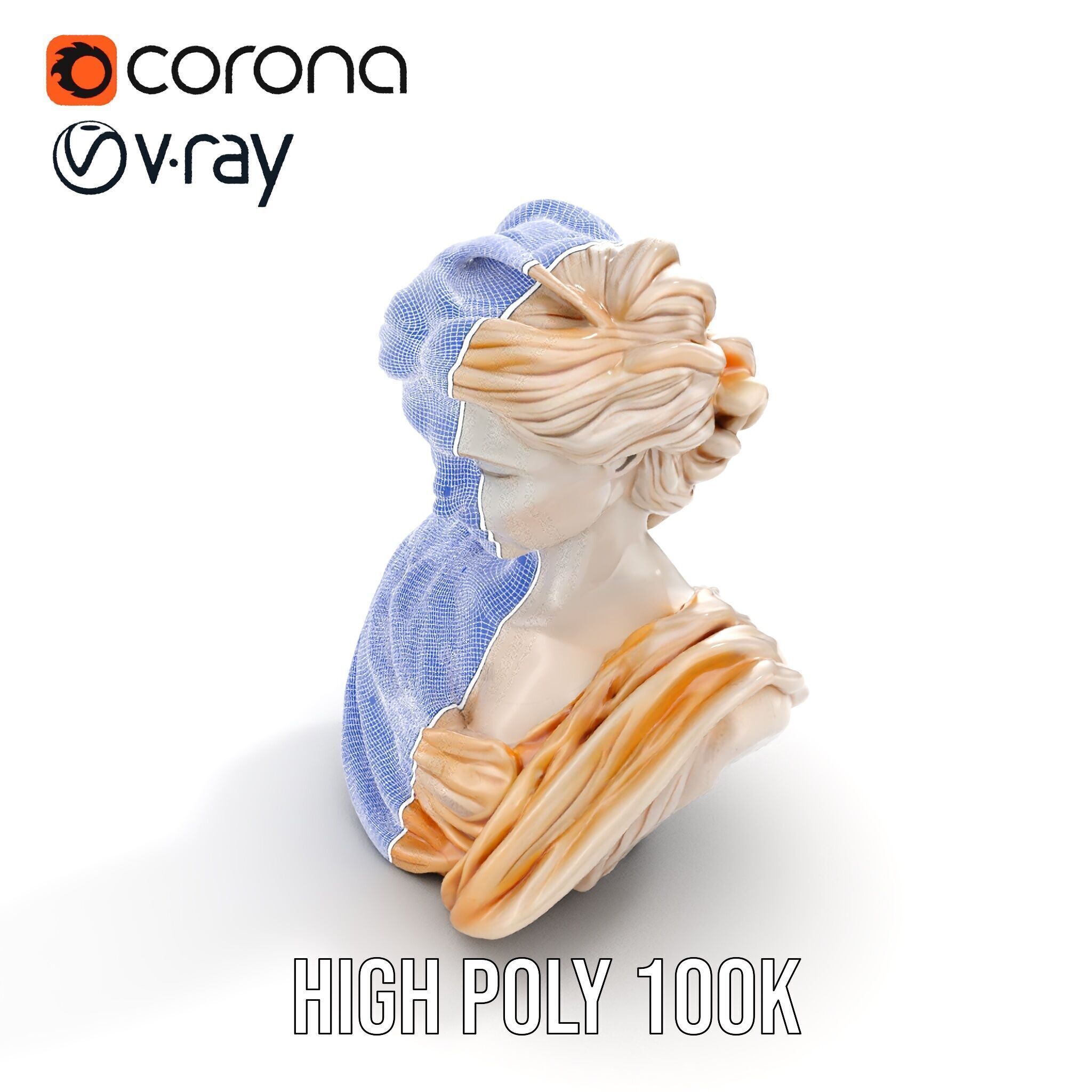 Classical Greek Bust Model Pack with Detailed Drapery Low-poly 3D model_35