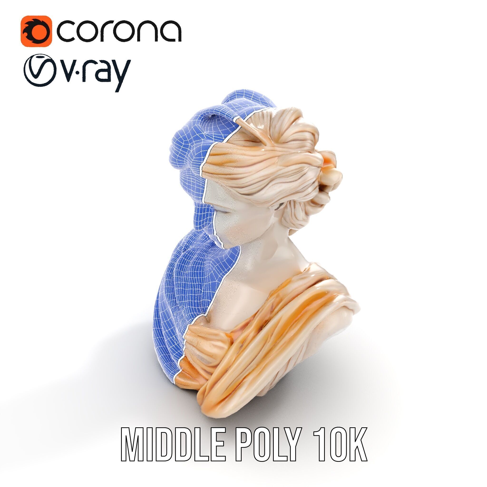 Classical Greek Bust Model Pack with Detailed Drapery Low-poly 3D model_24