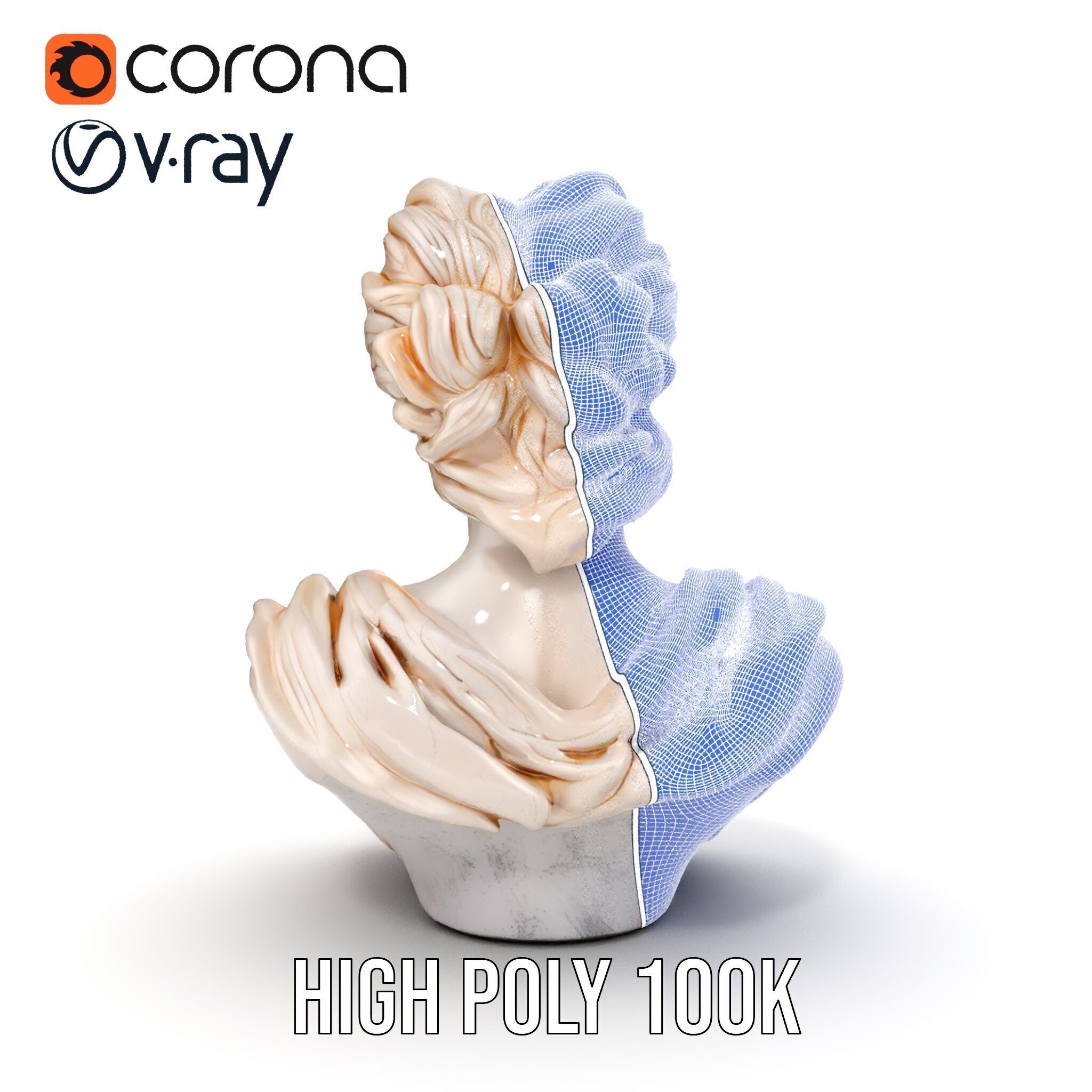 Classical Greek Bust Model Pack with Detailed Drapery Low-poly 3D model_37