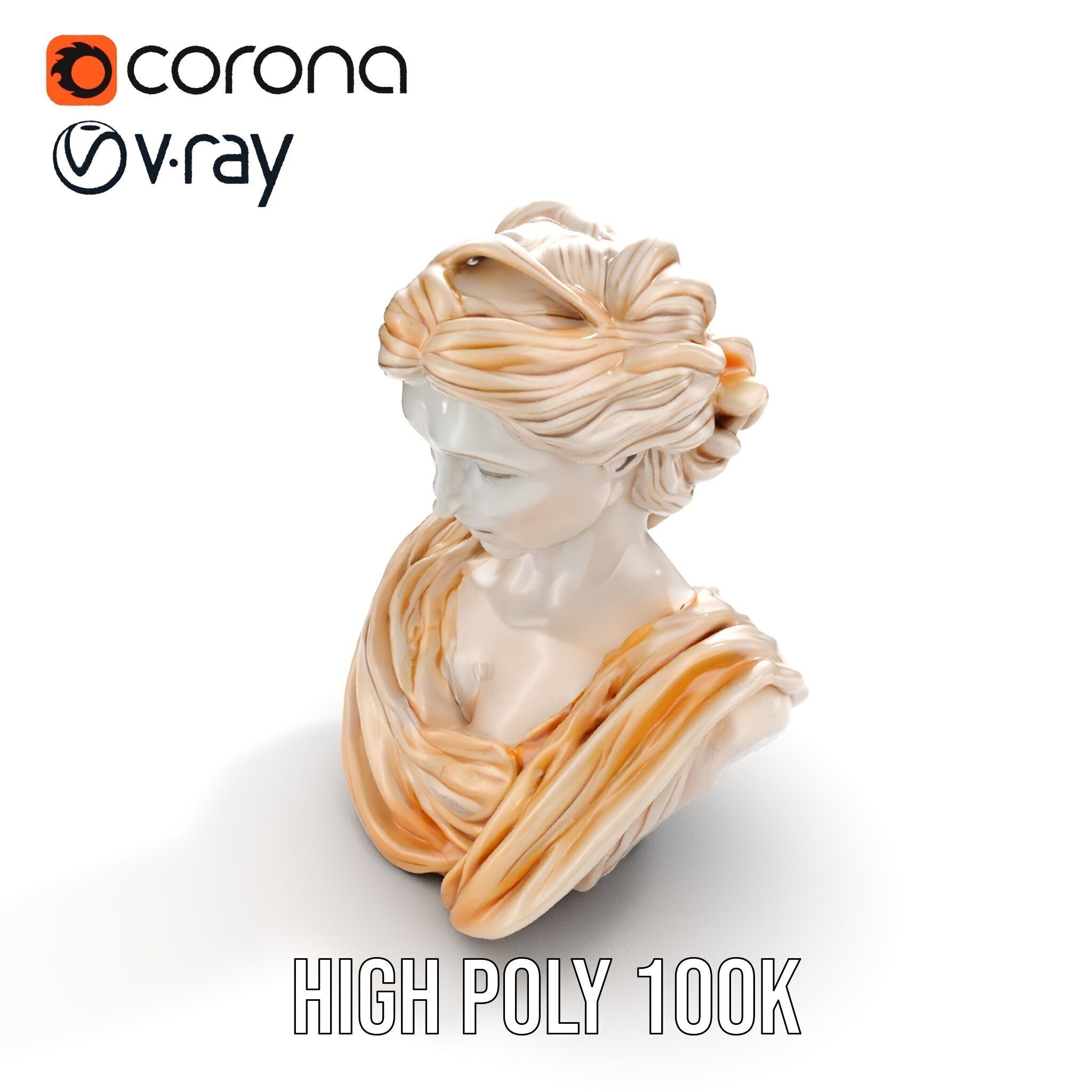 Classical Greek Bust Model Pack with Detailed Drapery Low-poly 3D model_32