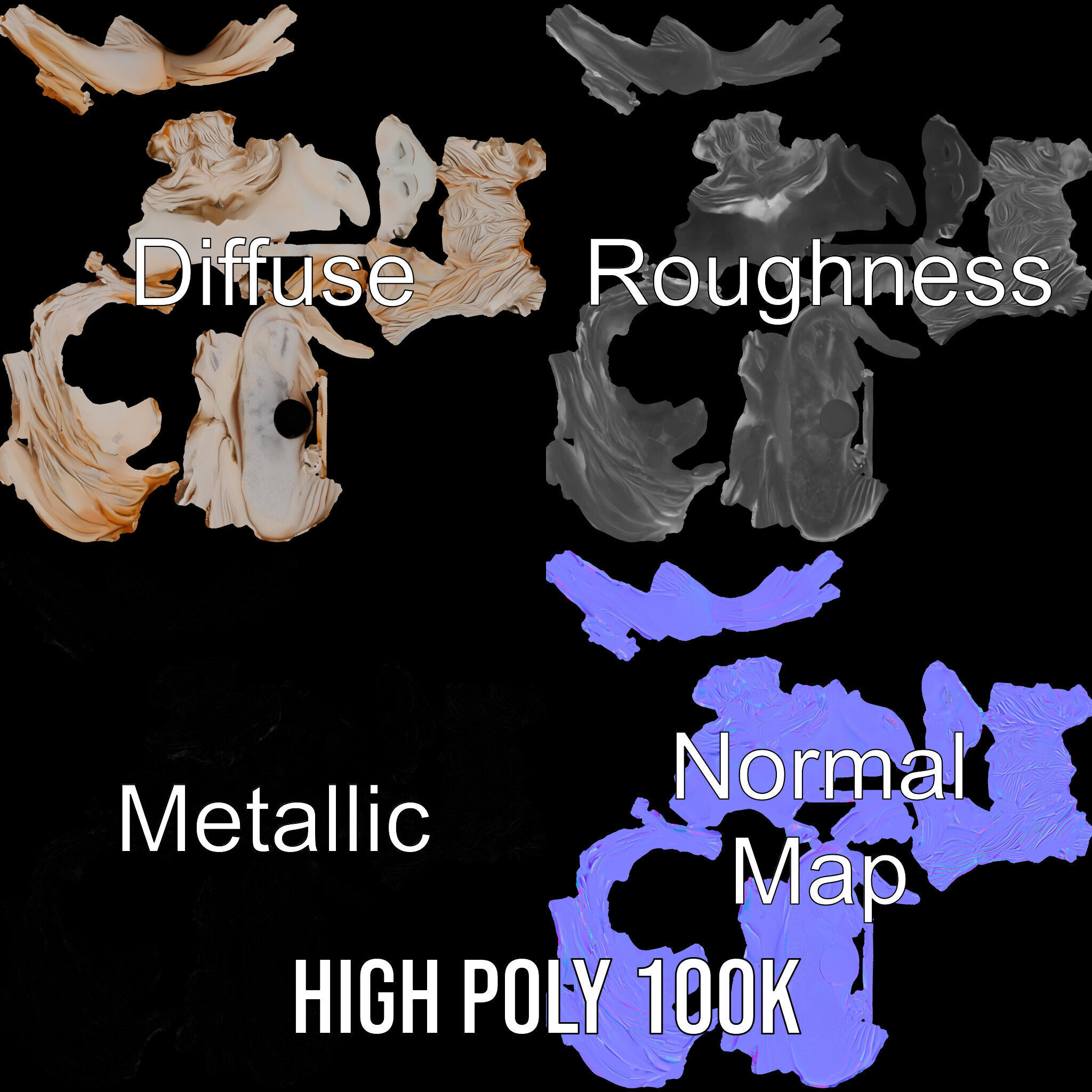 Classical Greek Bust Model Pack with Detailed Drapery Low-poly 3D model_3