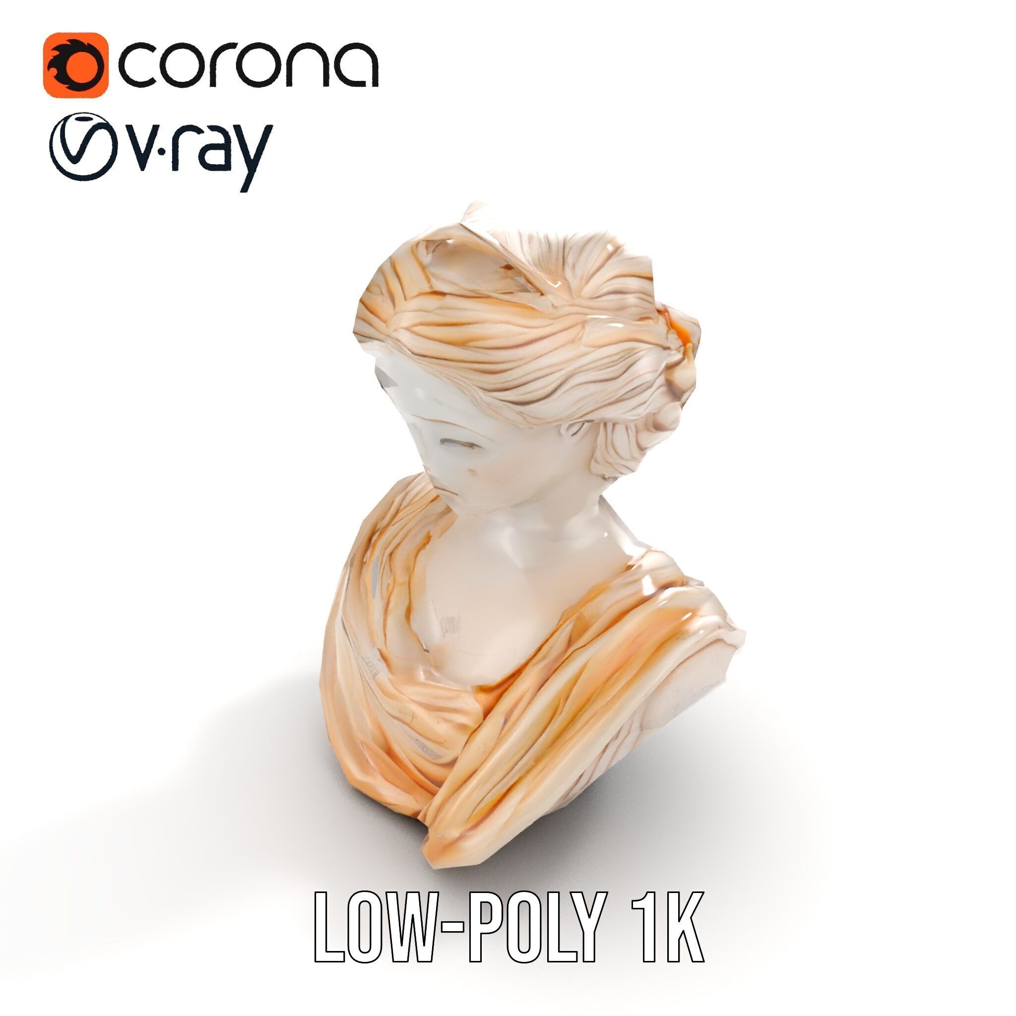 Classical Greek Bust Model Pack with Detailed Drapery Low-poly 3D model_10