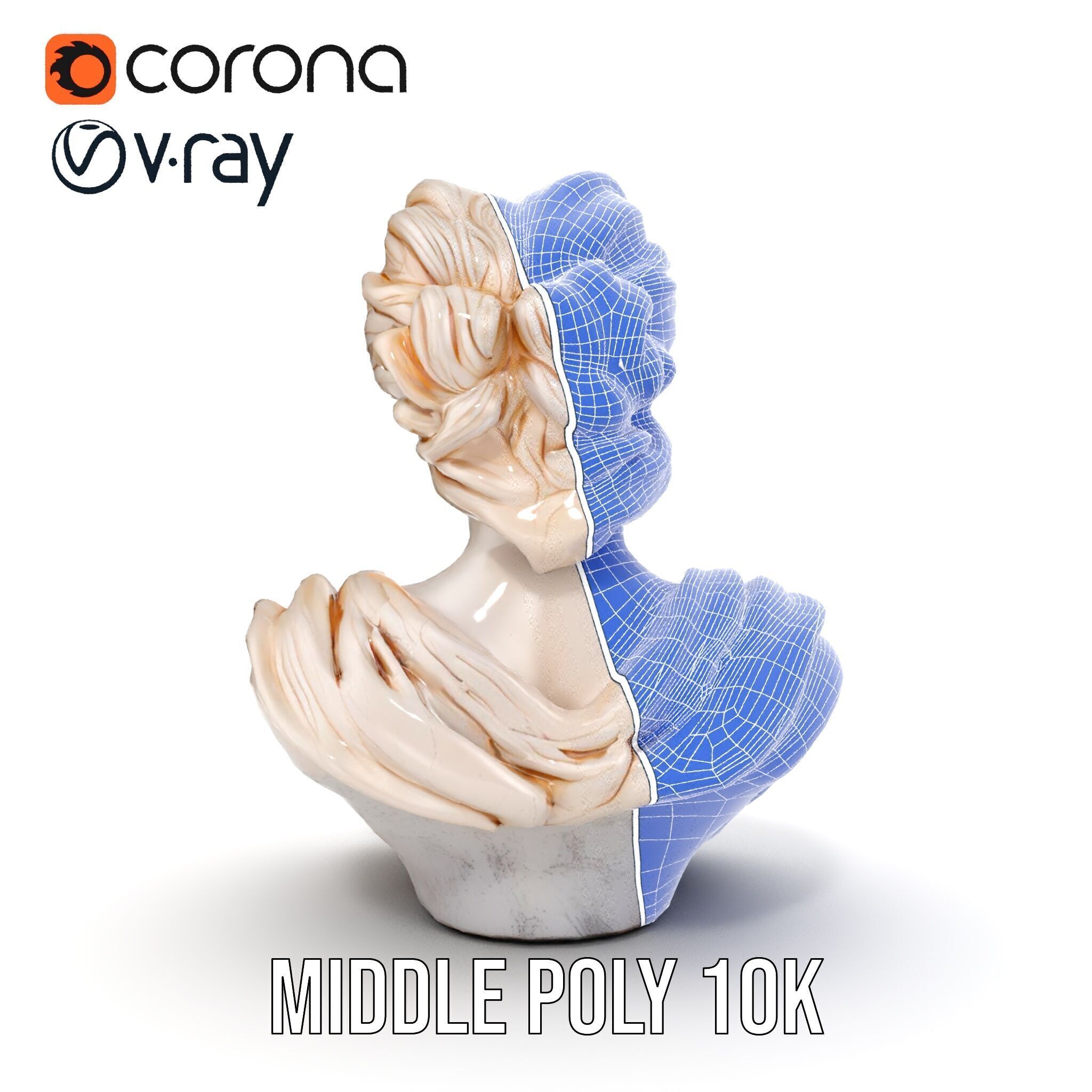 Classical Greek Bust Model Pack with Detailed Drapery Low-poly 3D model_15