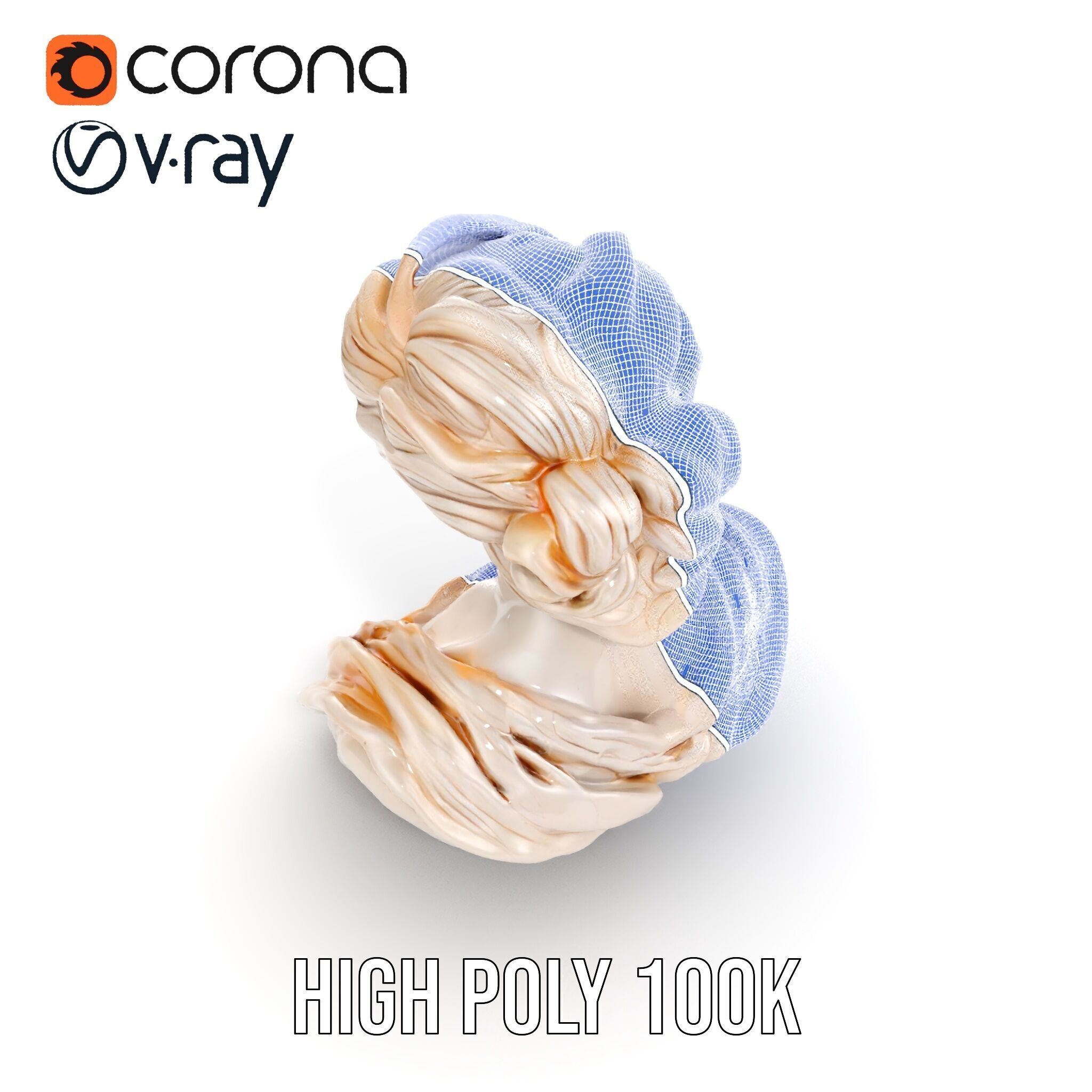 Classical Greek Bust Model Pack with Detailed Drapery Low-poly 3D model_36