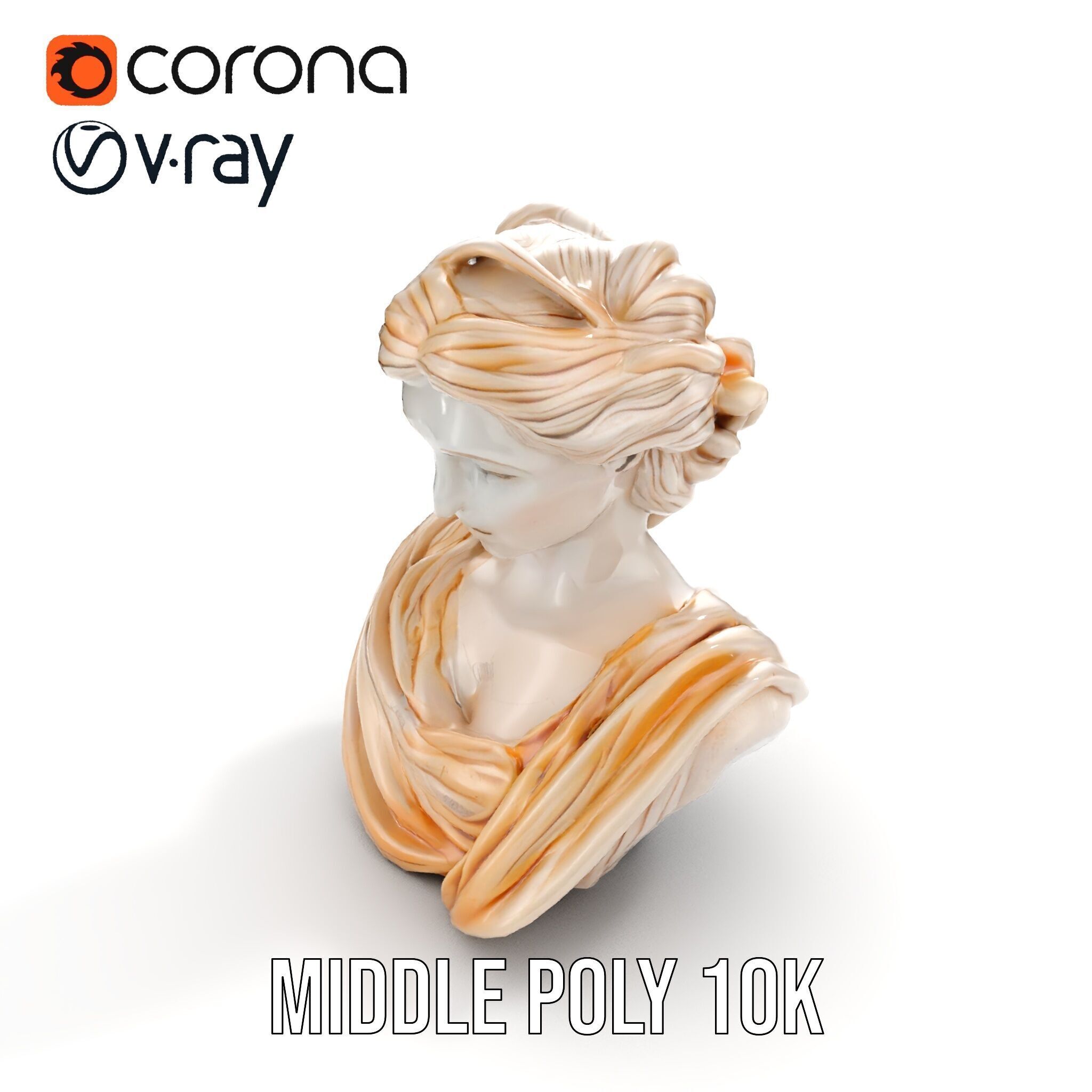 Classical Greek Bust Model Pack with Detailed Drapery Low-poly 3D model_6