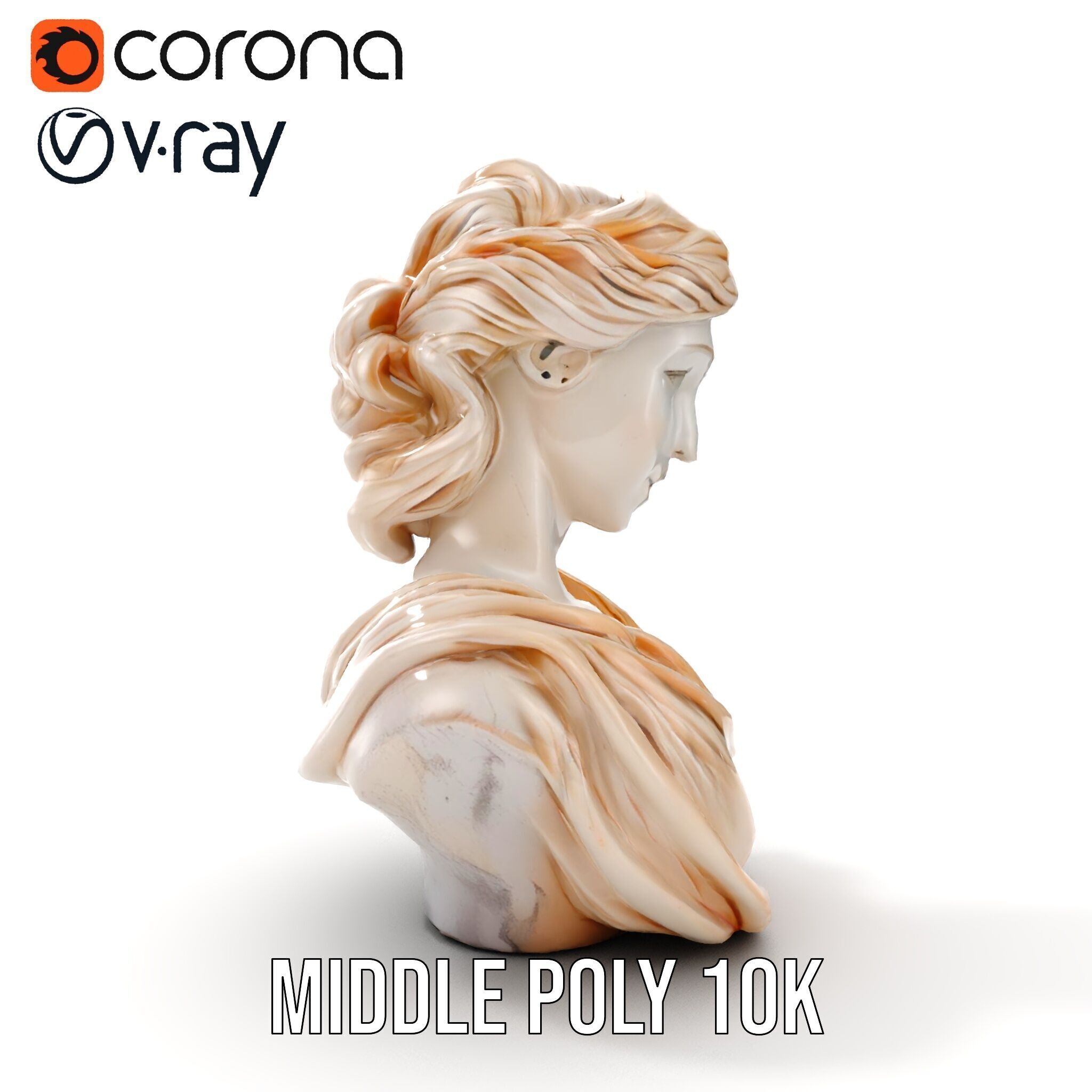 Classical Greek Bust Model Pack with Detailed Drapery Low-poly 3D model_9