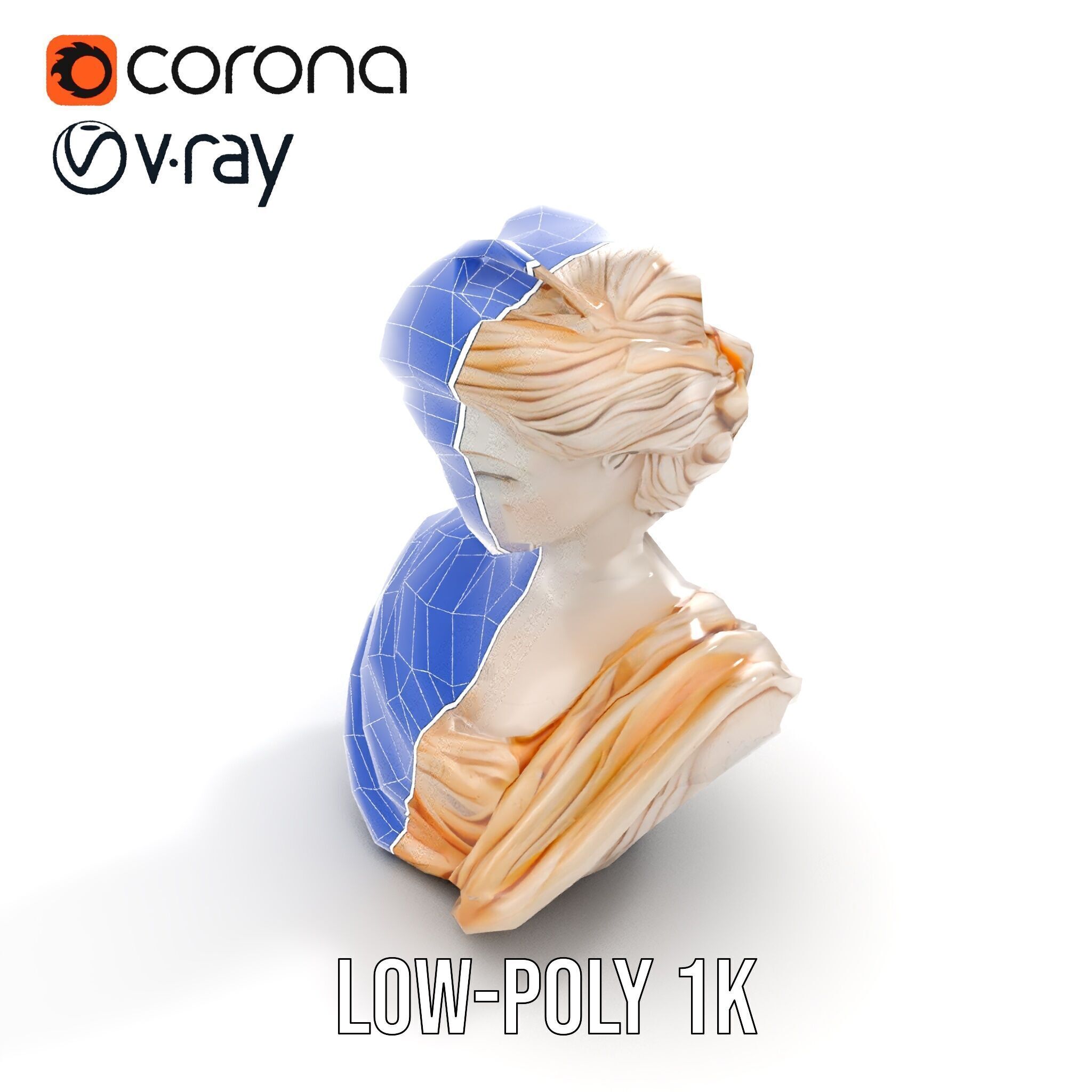 Classical Greek Bust Model Pack with Detailed Drapery Low-poly 3D model_16