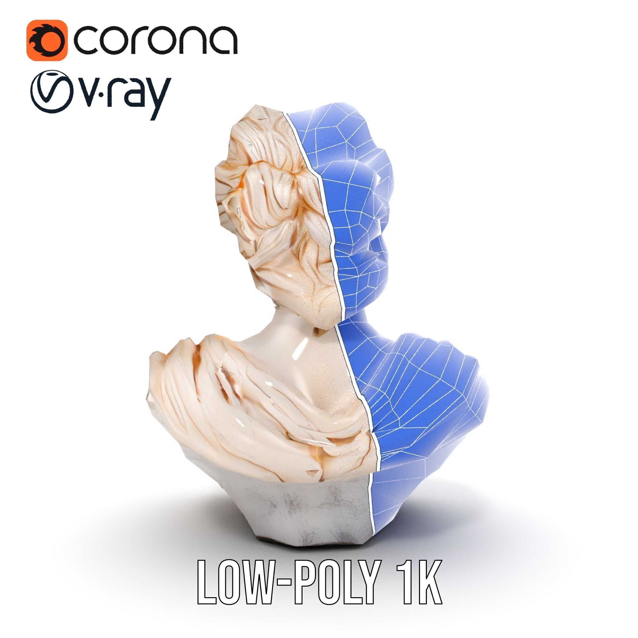 Classical Greek Bust Model Pack with Detailed Drapery Low-poly 3D model_31