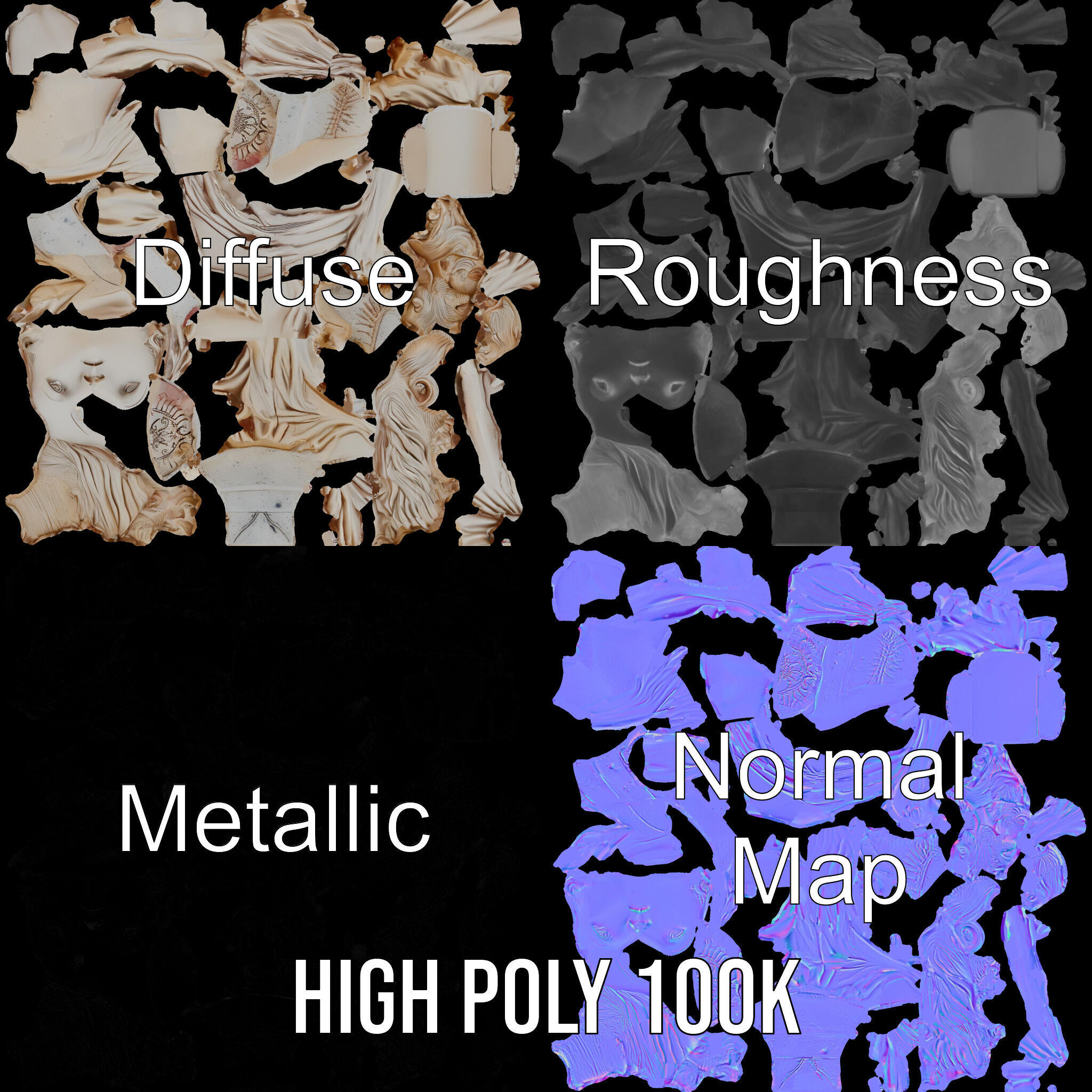 Classical Bust Model Pack with PBR Textures Low-poly 3D model_3