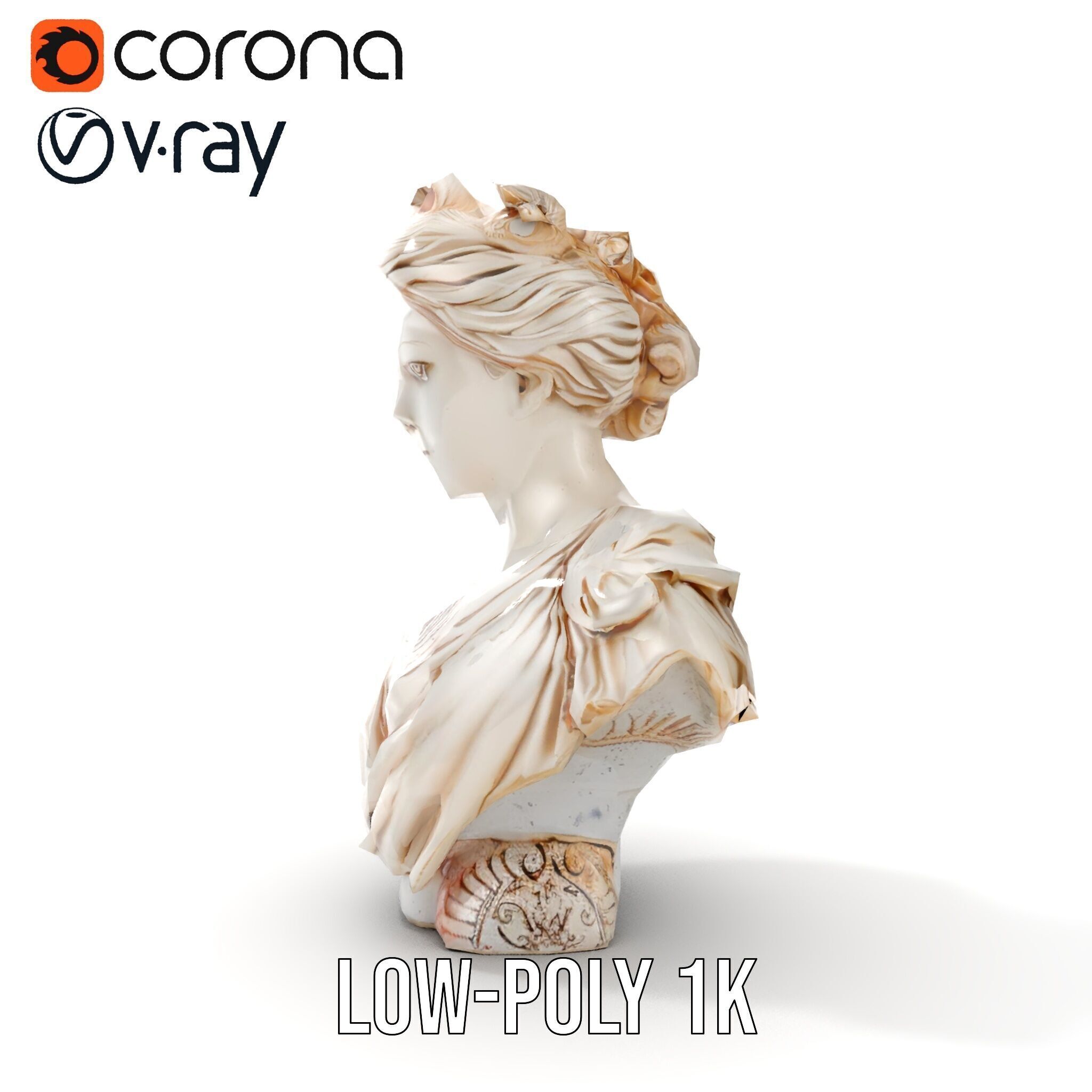 Classical Bust Model Pack with PBR Textures Low-poly 3D model_16