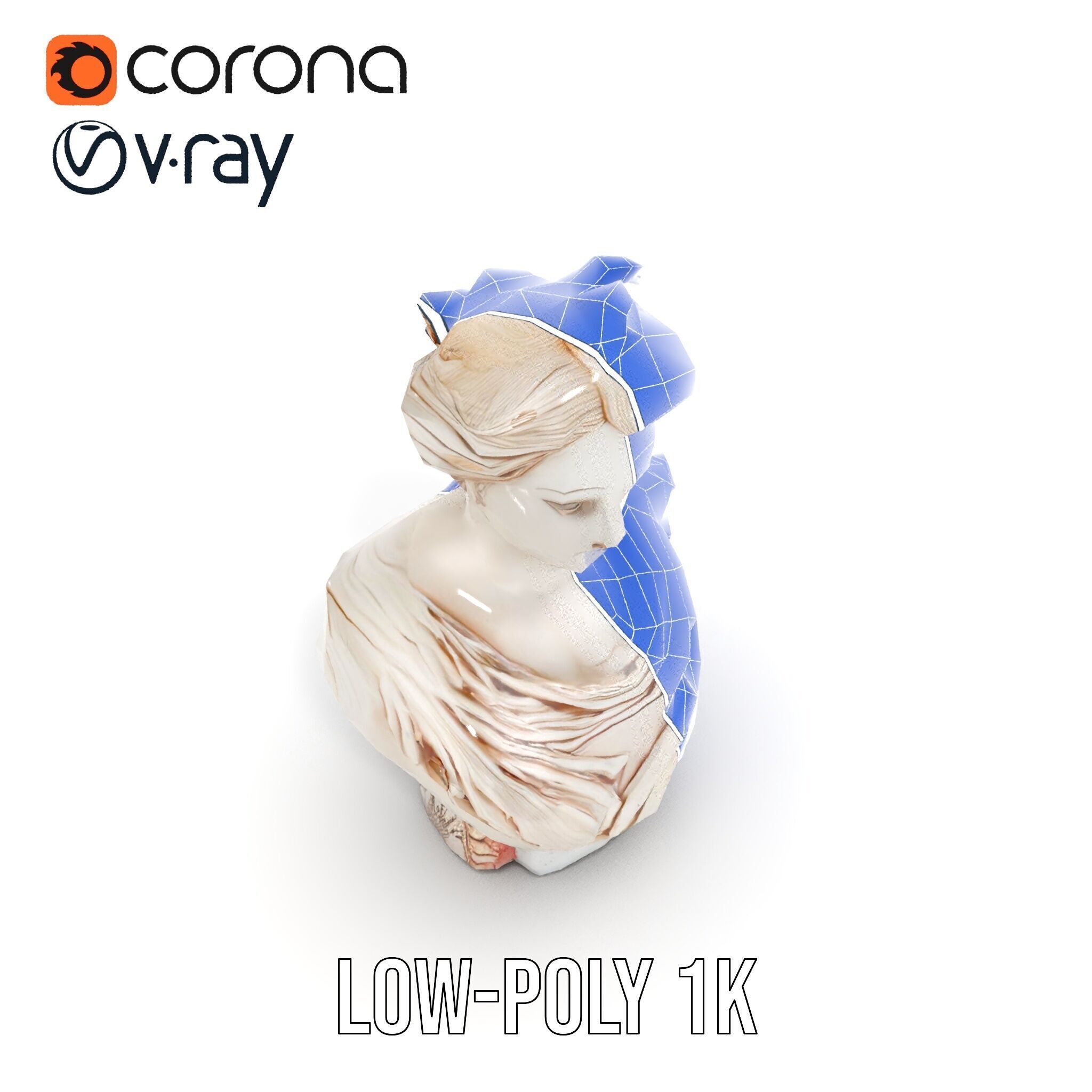 Classical Bust Model Pack with PBR Textures Low-poly 3D model_18