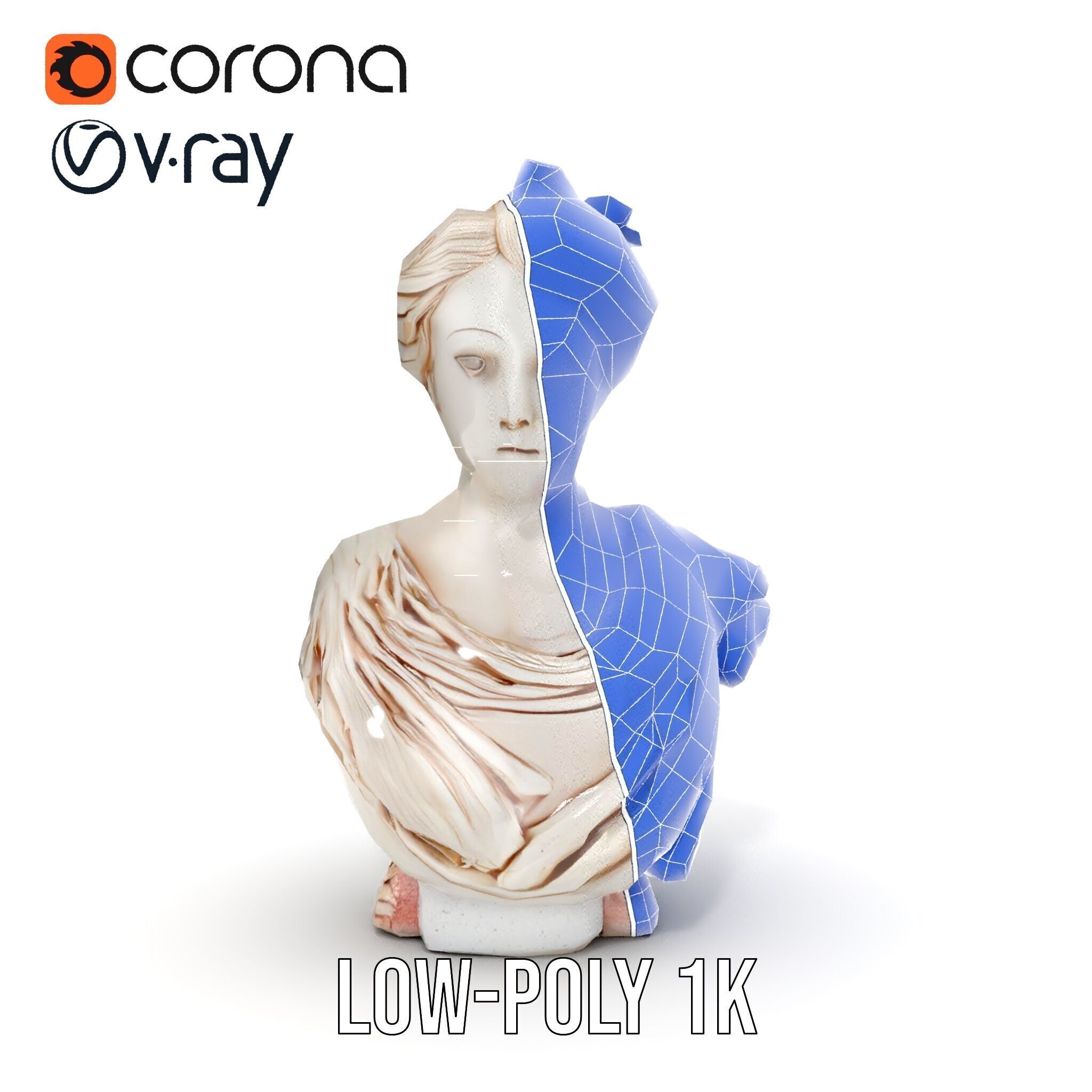 Classical Bust Model Pack with PBR Textures Low-poly 3D model_29