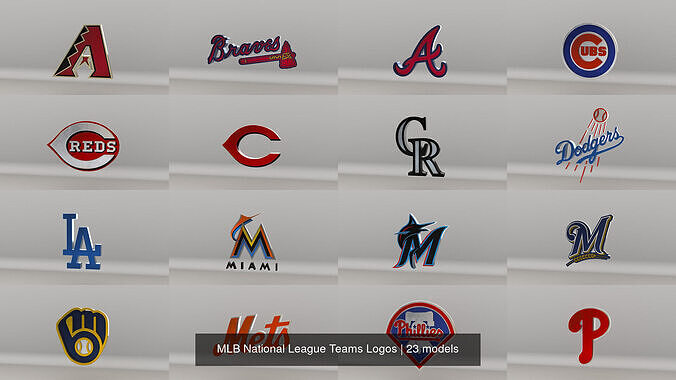 MLB National League Teams Logos 3D Model Collection