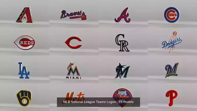 MLB National League Teams Logos 3D Model Collection