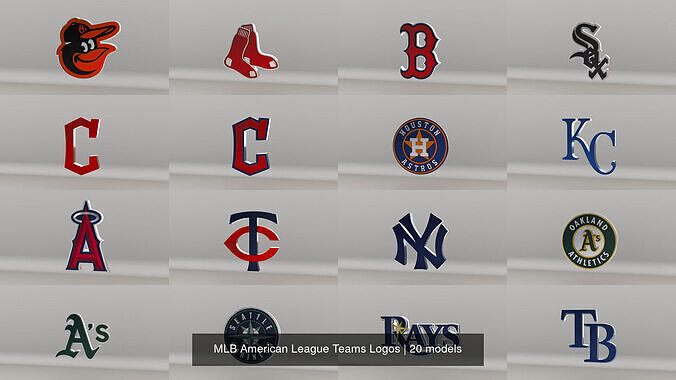 MLB American League Teams Logos 3D Model Collection