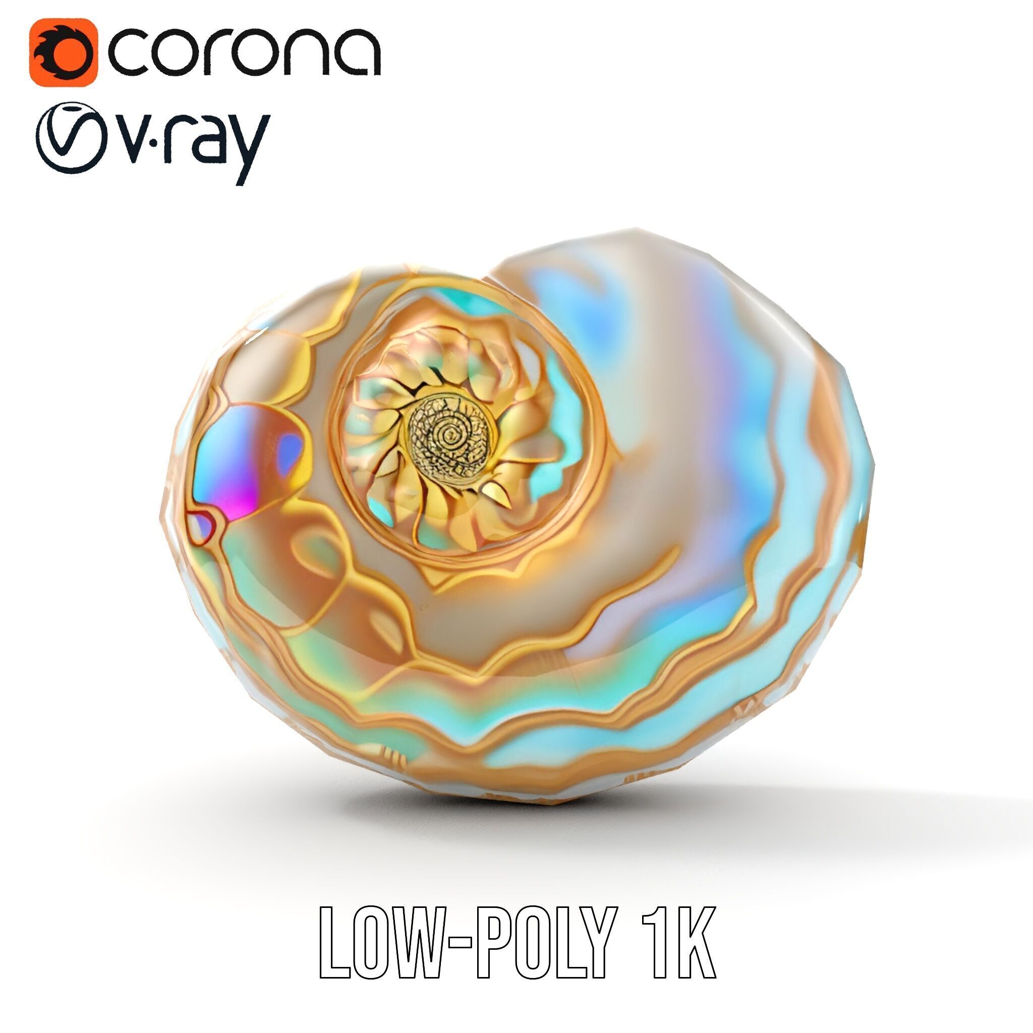 Iridescent Spiral Shell Model Pack Low-poly 3D model_23