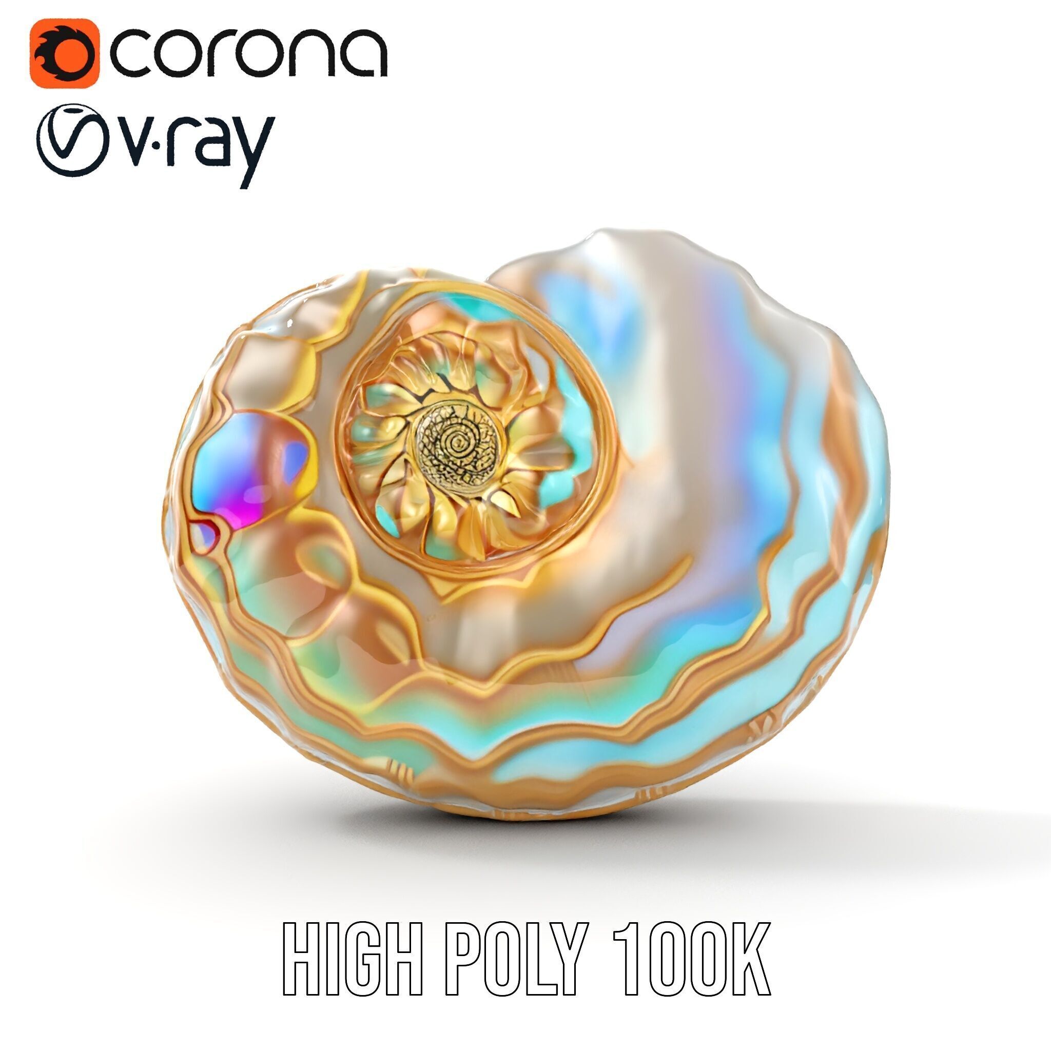 Iridescent Spiral Shell Model Pack Low-poly 3D model_30