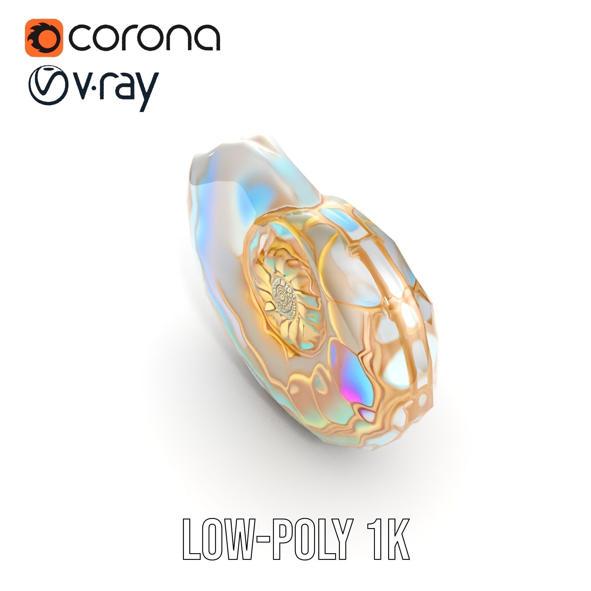 Iridescent Spiral Shell Model Pack Low-poly 3D model_10