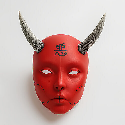 Japanese Red Silence Oni aku Nipponese mask toy 3D print model