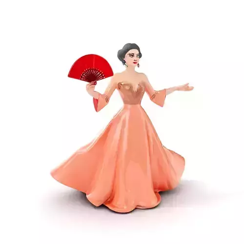 Elegant Lady in Peach Gown Rigged and Animated Character Model Low-poly 3D model