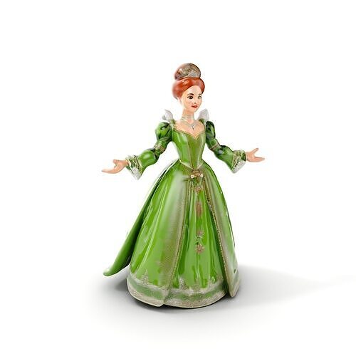 Elegant Queen Character Model in Green Dress Rigged and Animated Low-poly 3D model