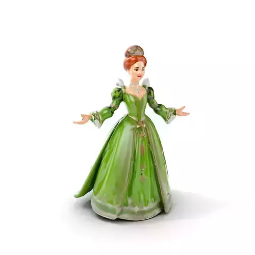 Elegant Queen Character Model in Green Dress Rigged and Animated Low-poly 3D model