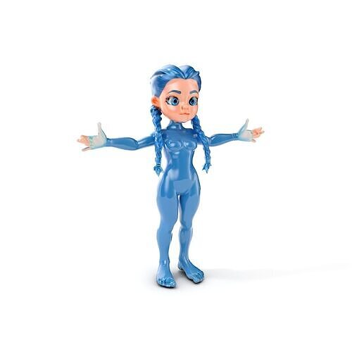 Animated BlueHaired Rigged Character with Braids Low-poly 3D model
