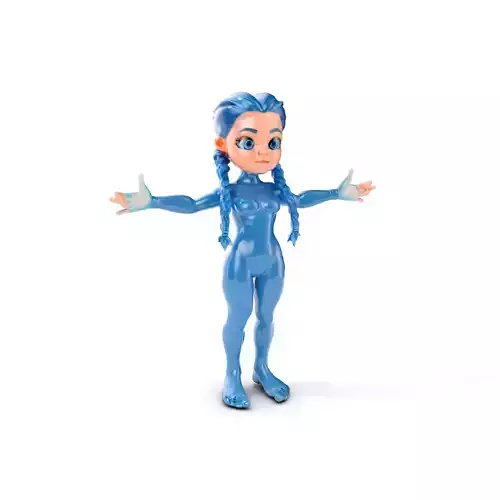 Animated BlueHaired Rigged Character with Braids Low-poly 3D model