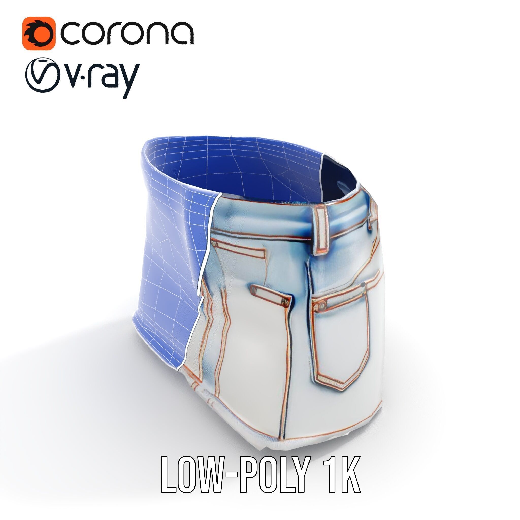 Denim Skirt model pack with realistic details Low-poly 3D model_21