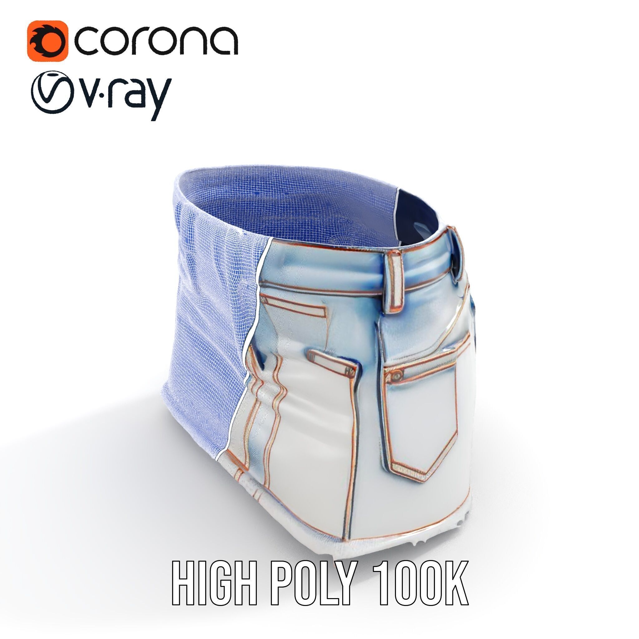 Denim Skirt model pack with realistic details Low-poly 3D model_37