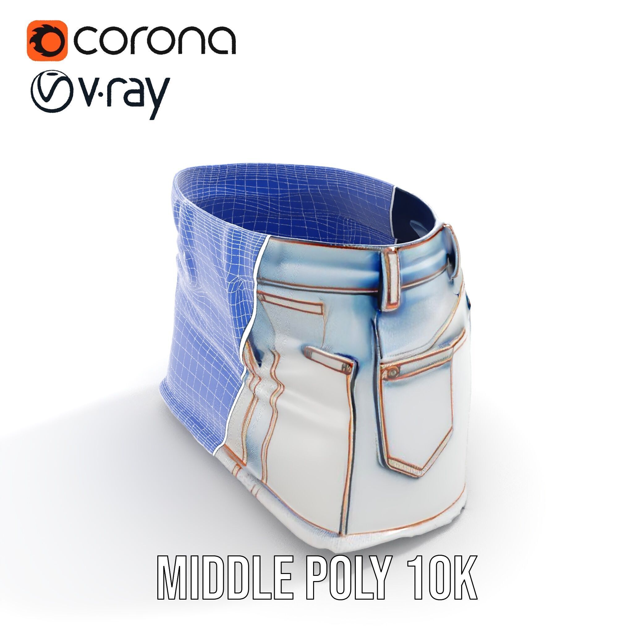 Denim Skirt model pack with realistic details Low-poly 3D model_15