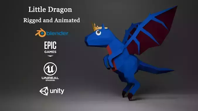 Low Poly Dragon Game Ready  Rigged and Animated Low-poly 3D model