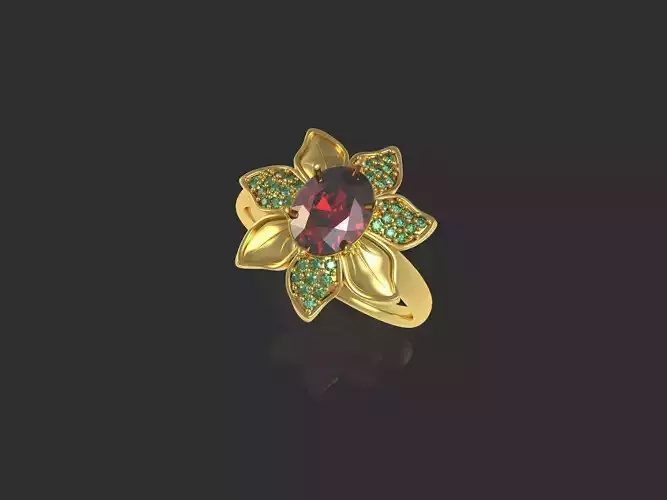 Flower ring 3D print model womens diamond ring