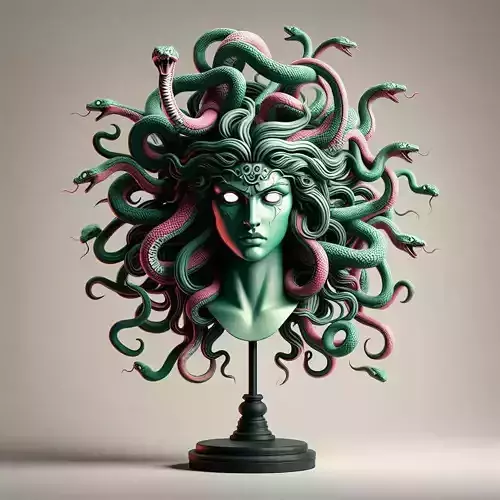 945Color 3D Model of a Beautiful Gorgon with Snake Hair