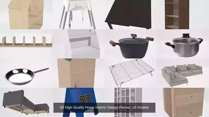 20 High Quality Home Interior Design Pieces 3D Model Collection