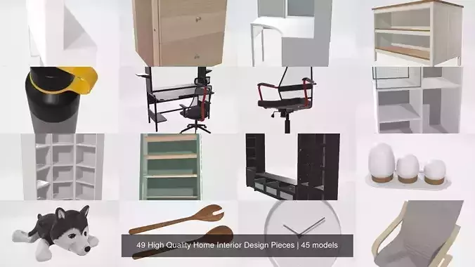 49 High Quality Home Interior Design Pieces 3D Model Collection