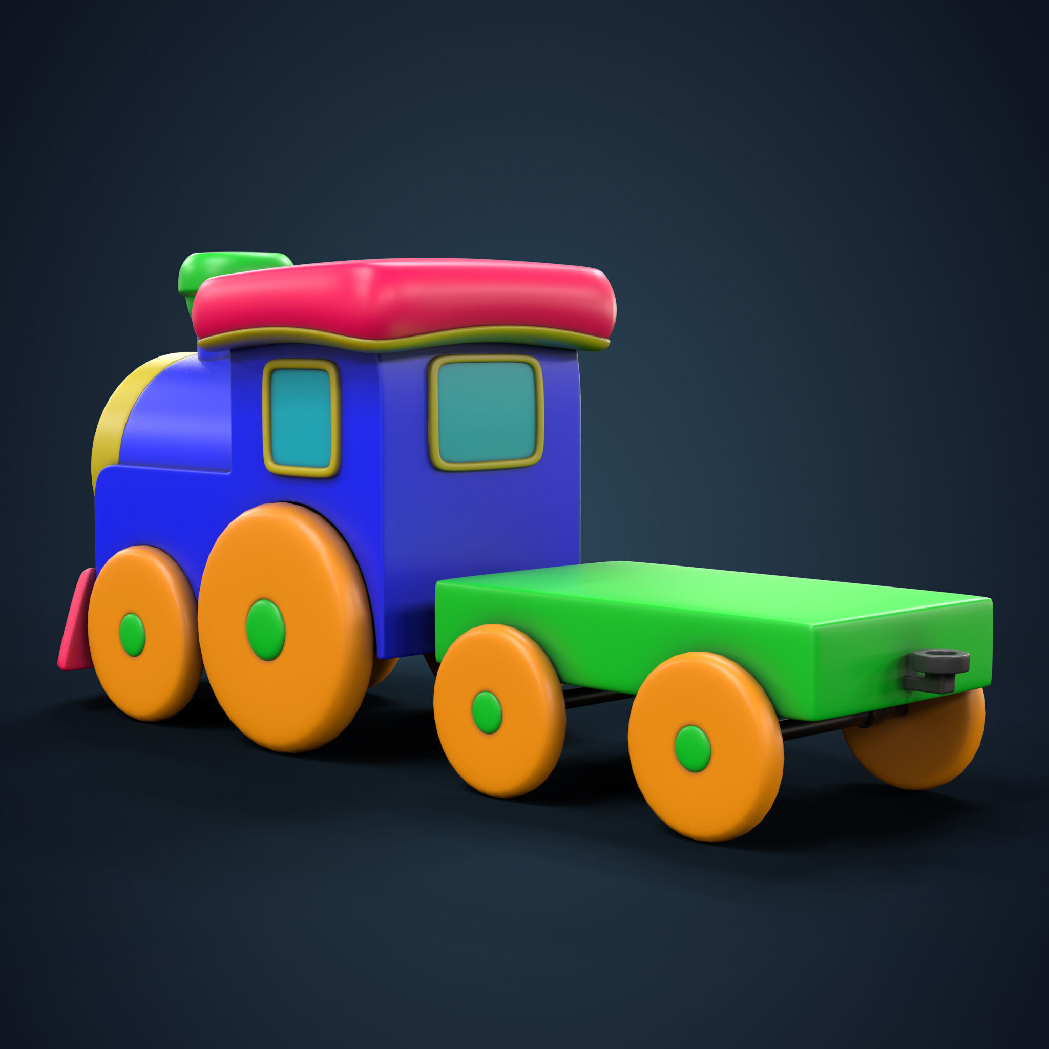 Cartoon Toy Train Low-poly 3D model_3