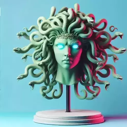 948Color 3D Model of a Beautiful Gorgon with Snake Hair