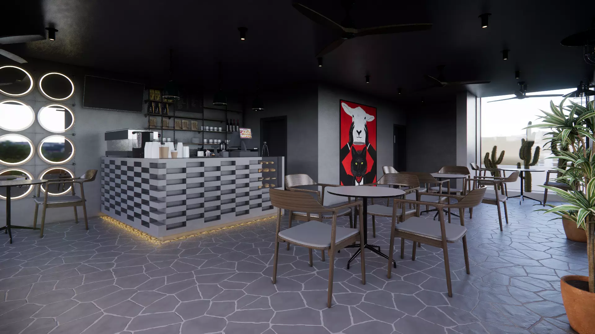 BRUTALIST COFFEE SHOP Low-poly 3D model_0