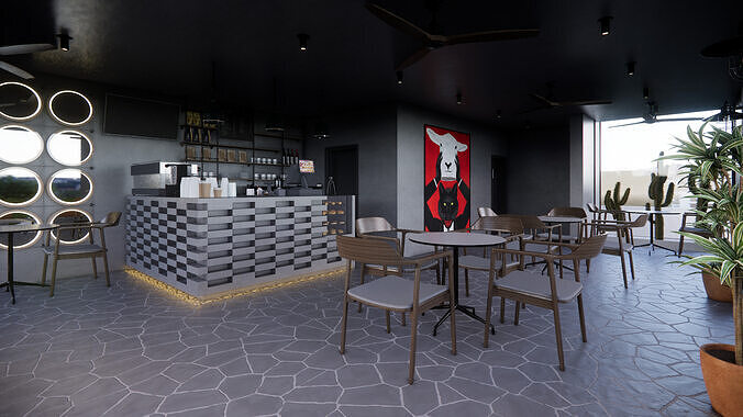BRUTALIST COFFEE SHOP Low-poly 3D model