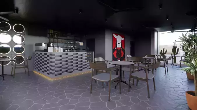 BRUTALIST COFFEE SHOP Low-poly 3D model